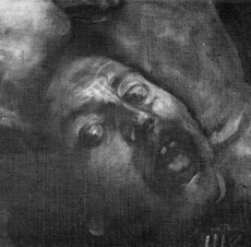 Radiographie (rayons x) de David avec la tête de Goliath par le Caravage   détail