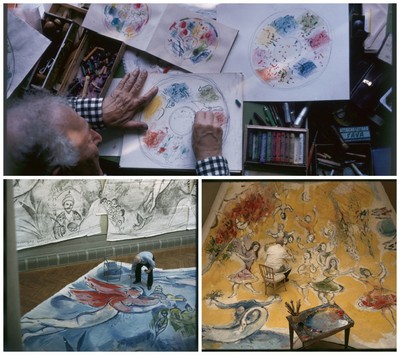 vignette collage chagall travaillant au plafond de l'opera