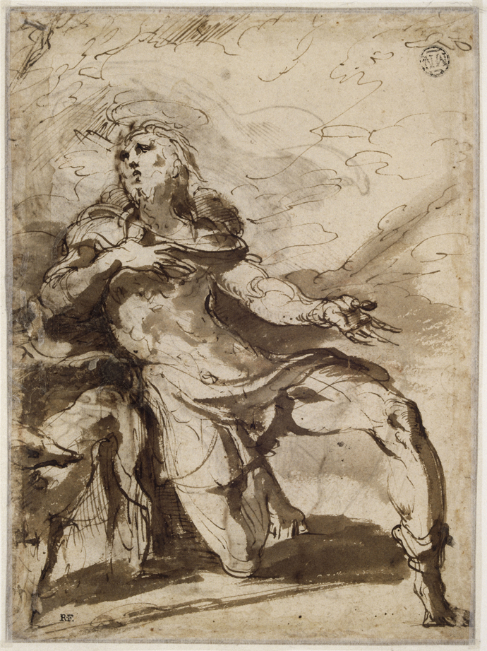 Louvre exposition Parmigianino St Roch un genou en terre implorant le ciel verso