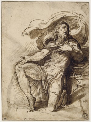 Parmigianino St Roch un genou en terre implorant le ciel recto exposition Louvre